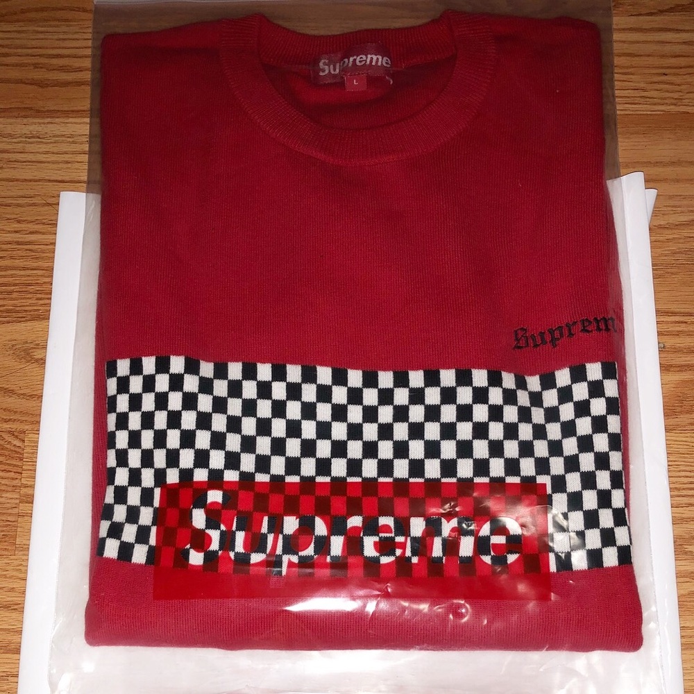 DS Supreme checkered panel crewneck sweater SS18